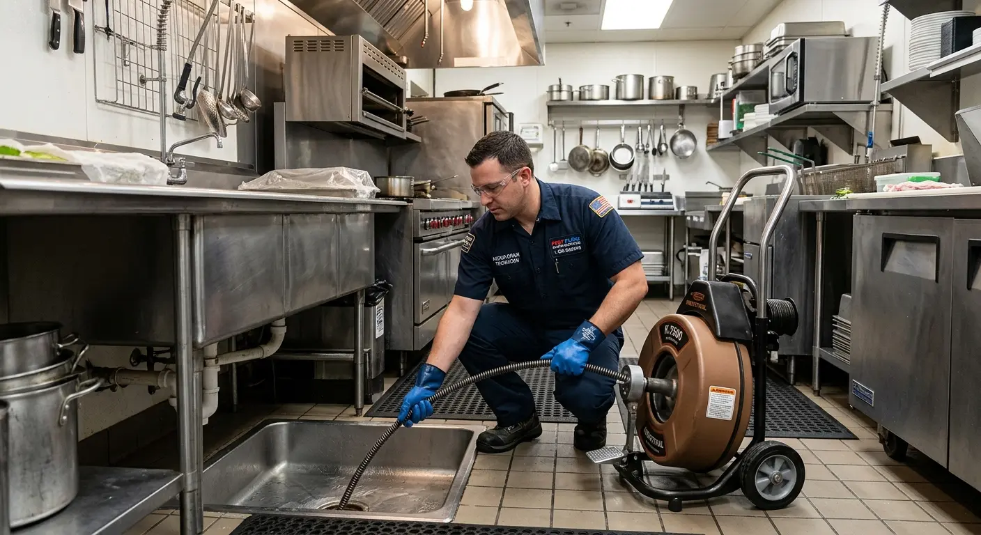 Commercial drain cleaning service in a restaurant kitchen in Bradley